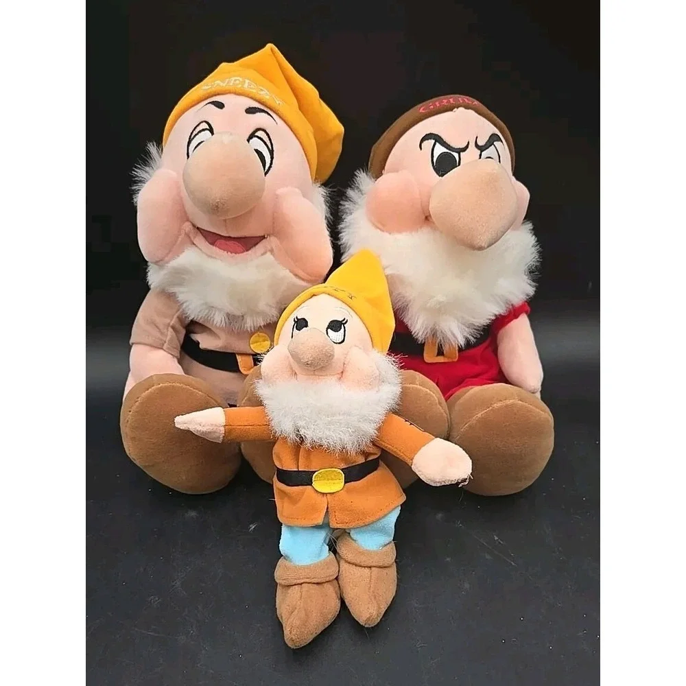 Disney Snow White Dwarfs Lot Of 3 Small HAPPY Larger SNEEZY GRUMPY Plush Stuffed